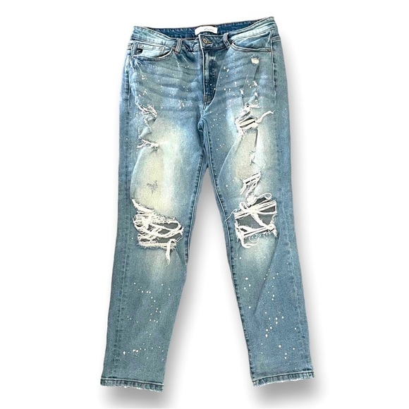 Kancan Juniors Size 11/29 Distressed Paint Spattered Boyfriend Style Jeans - Picture 3 of 8